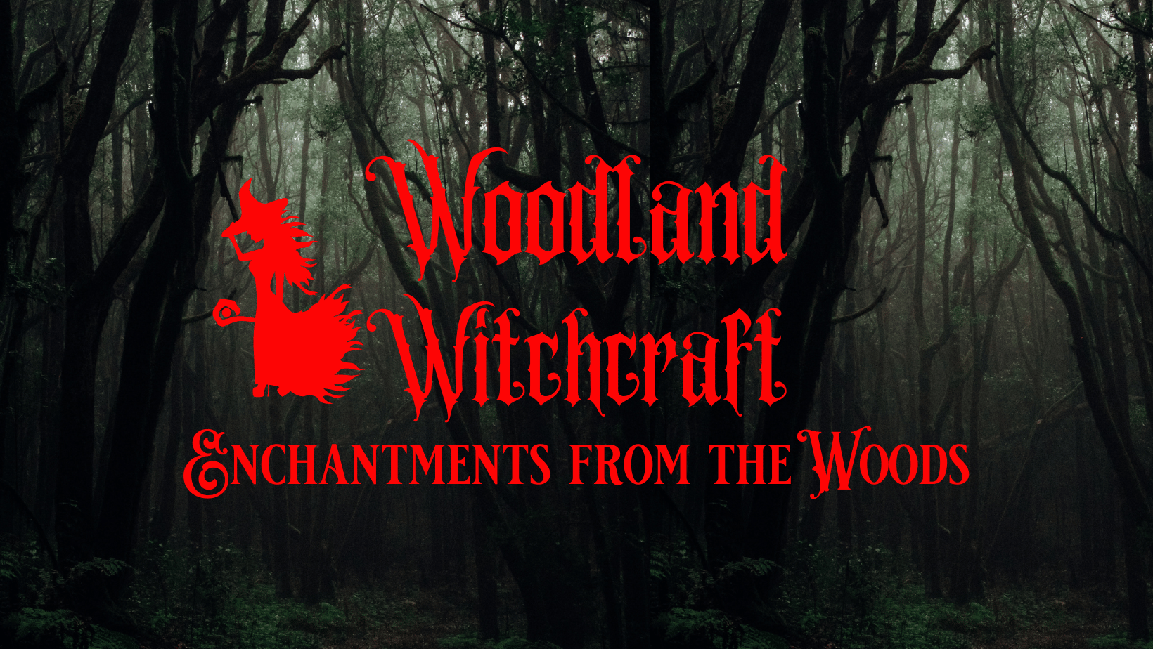 Woodland Witchcraft Logo on a dark wooded background