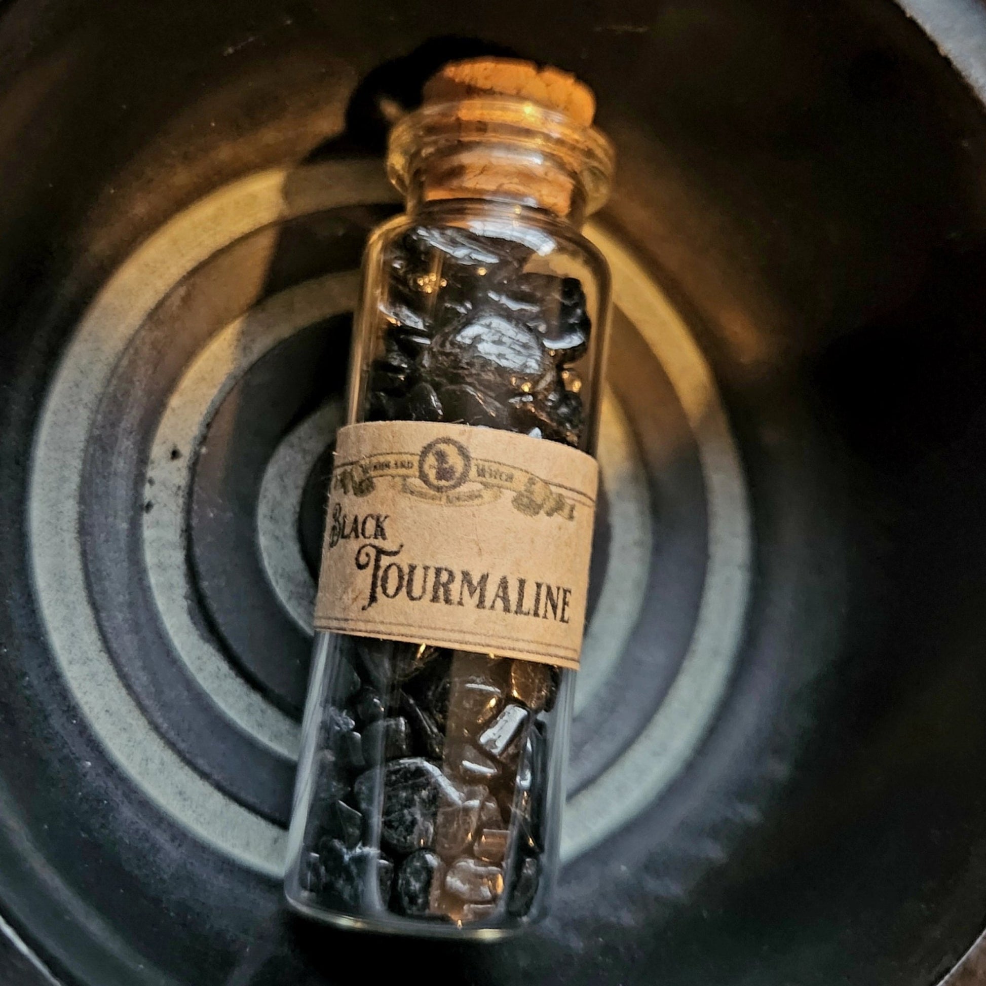 Black Tourmaline Chips Bottle Woodland Witchcraft